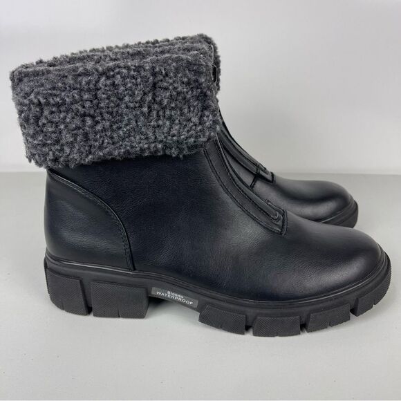 NEW Blondo Plaka Black Leather Winter Boots Lug Sole Waterproof Women's Size 8.5 - Picture 4 of 13